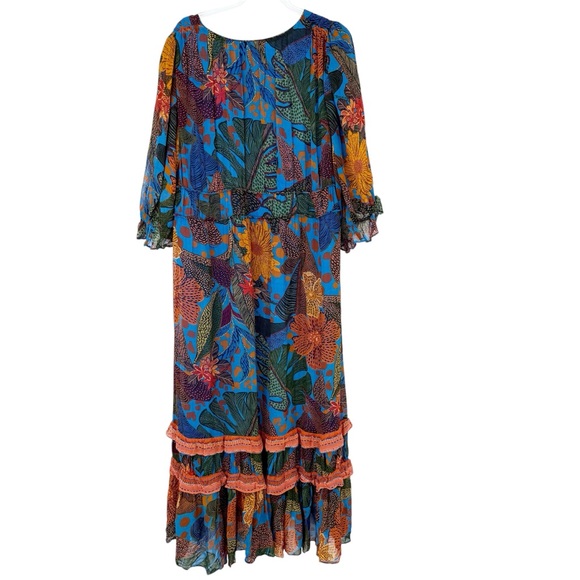 Anthropologie Farm Rio Puff Sleeve Multi Color Blue Floral Maxi Dress, XL NWT - Picture 7 of 16